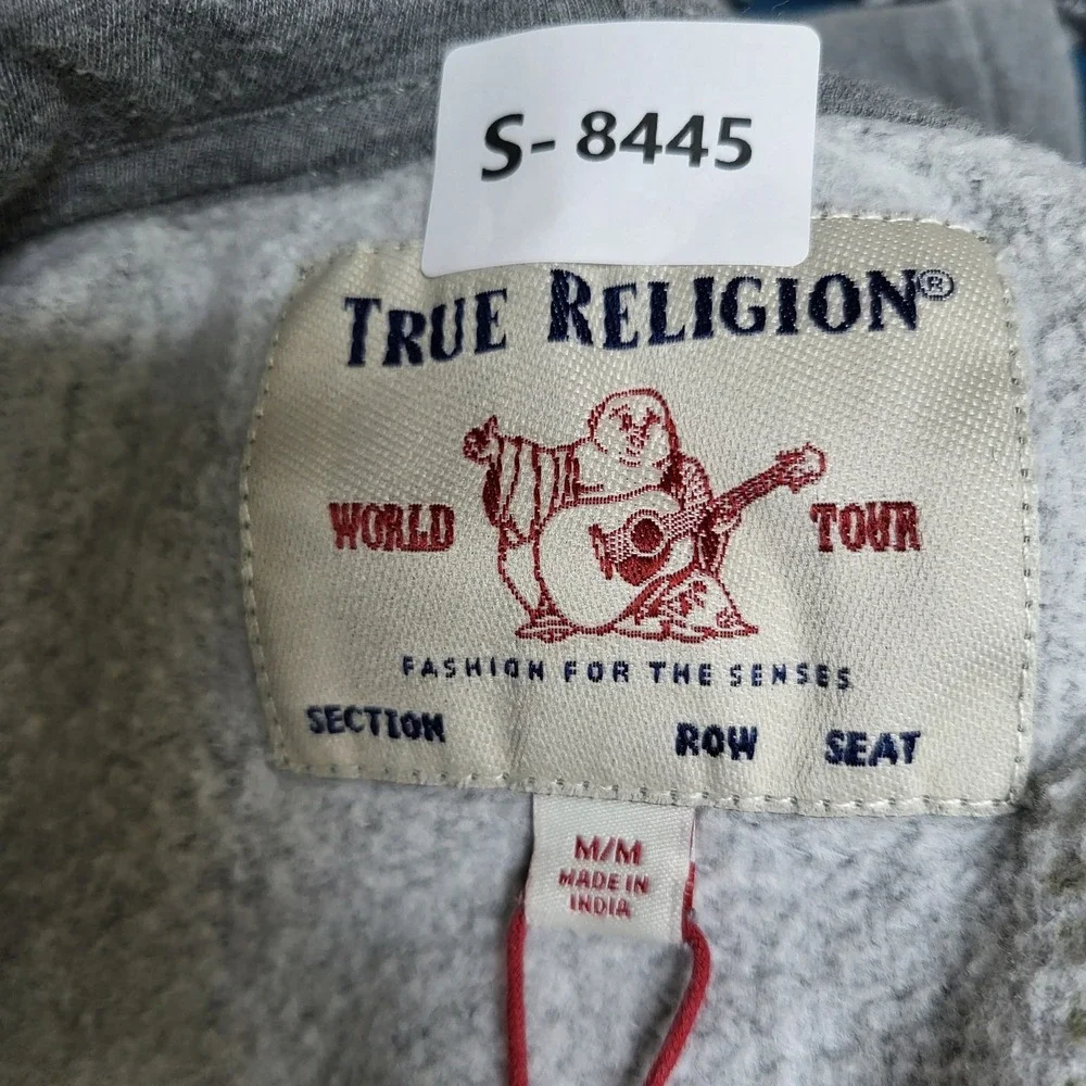 True Religion Women Hoodie M Gray Stud‎ Design Zipper Studded Rhinestones